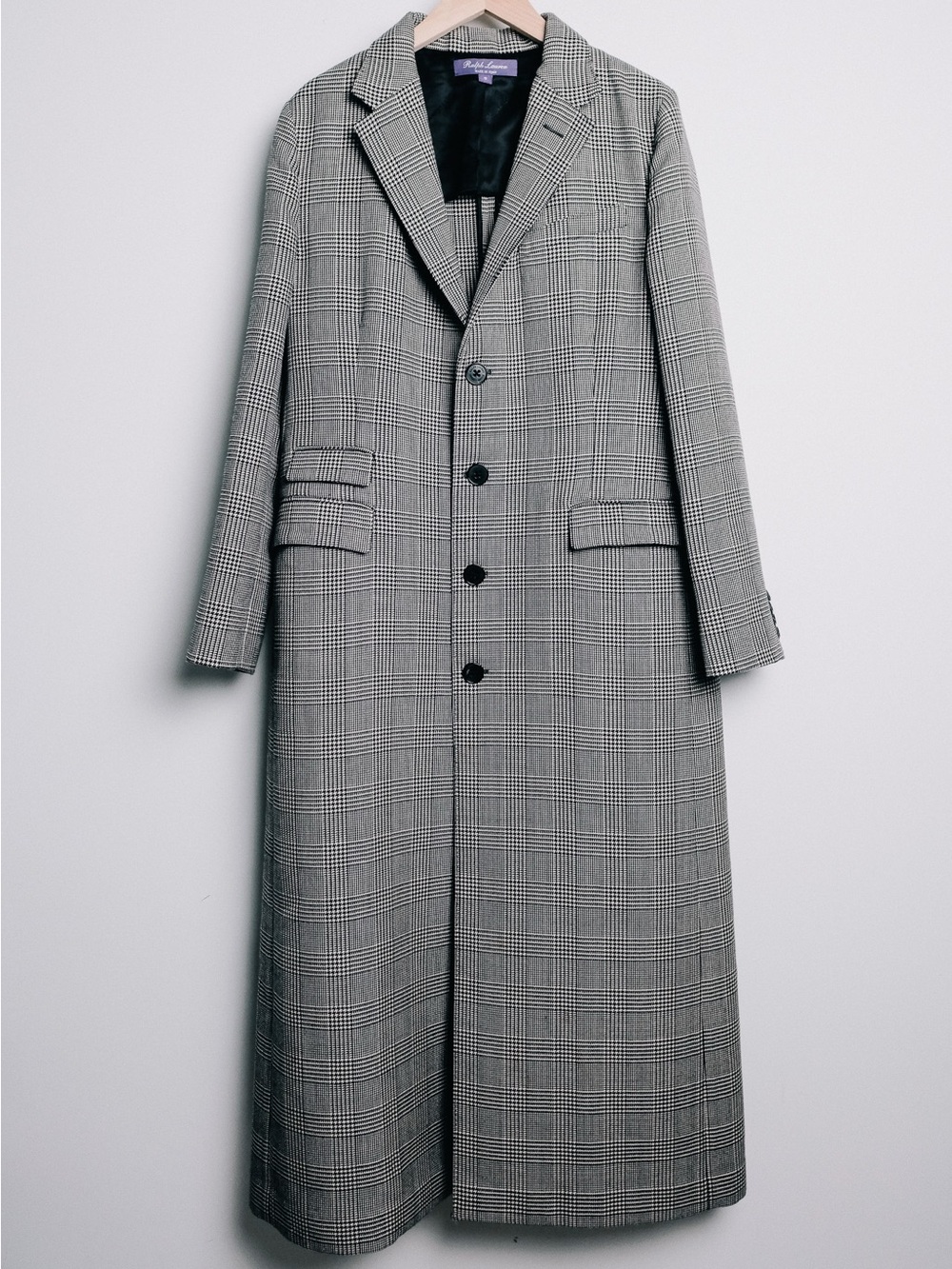 $5k Ralph Lauren Purple Label Long Glen Plaid Wool Coat Italy Women’s 12